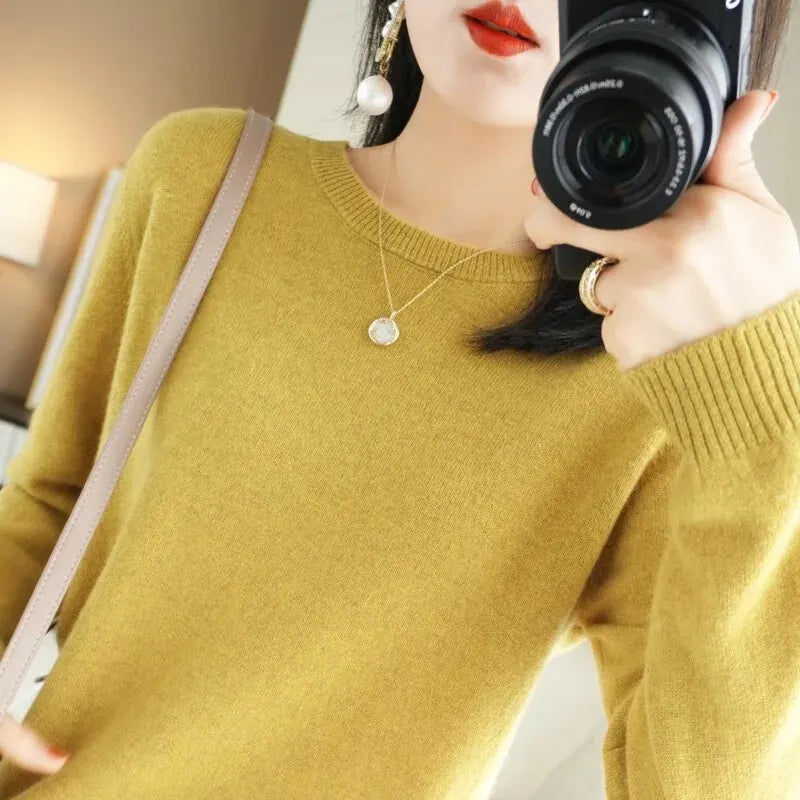 Women's Crew Neck Long Sleeve Sweater Casual Knit Layer