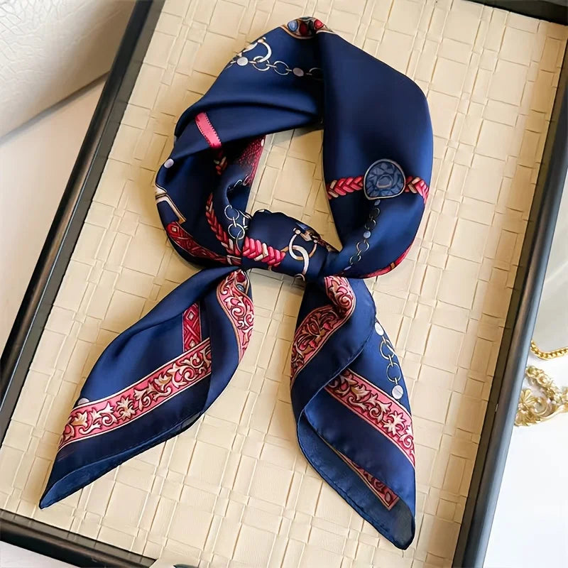 Ornate Print Square Scarf with Decorative Border Patterns