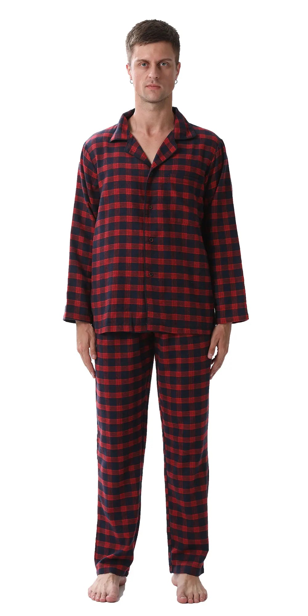 Men's Plaid Button Front Long Sleeve Shirt and Pants Pajama Set