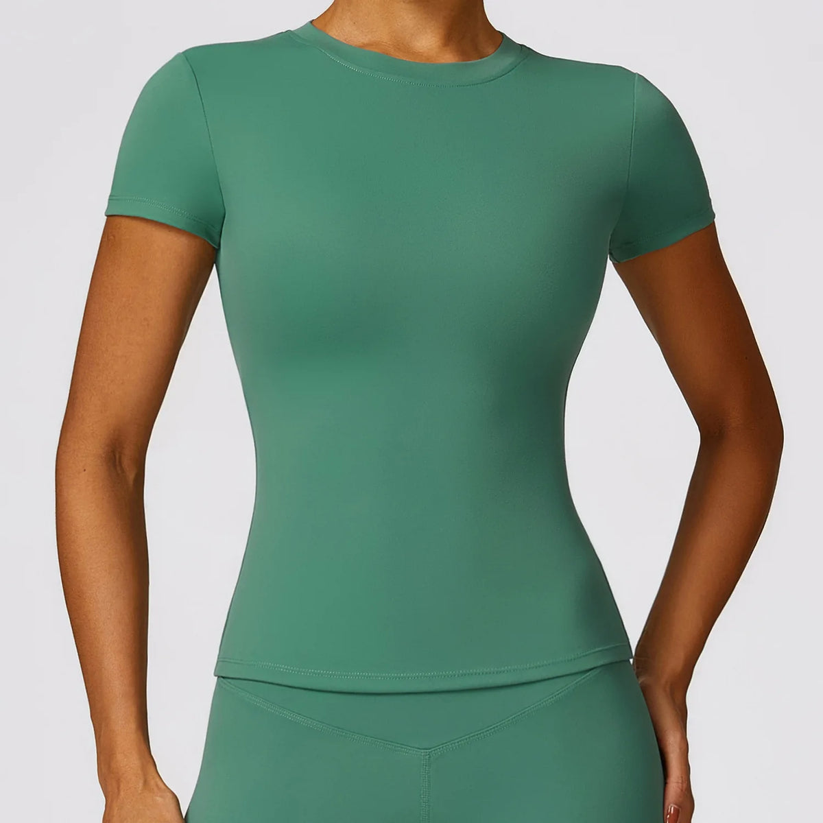 Women's Crew Neck Fitted Short Sleeve T-shirt For Workout Outfits