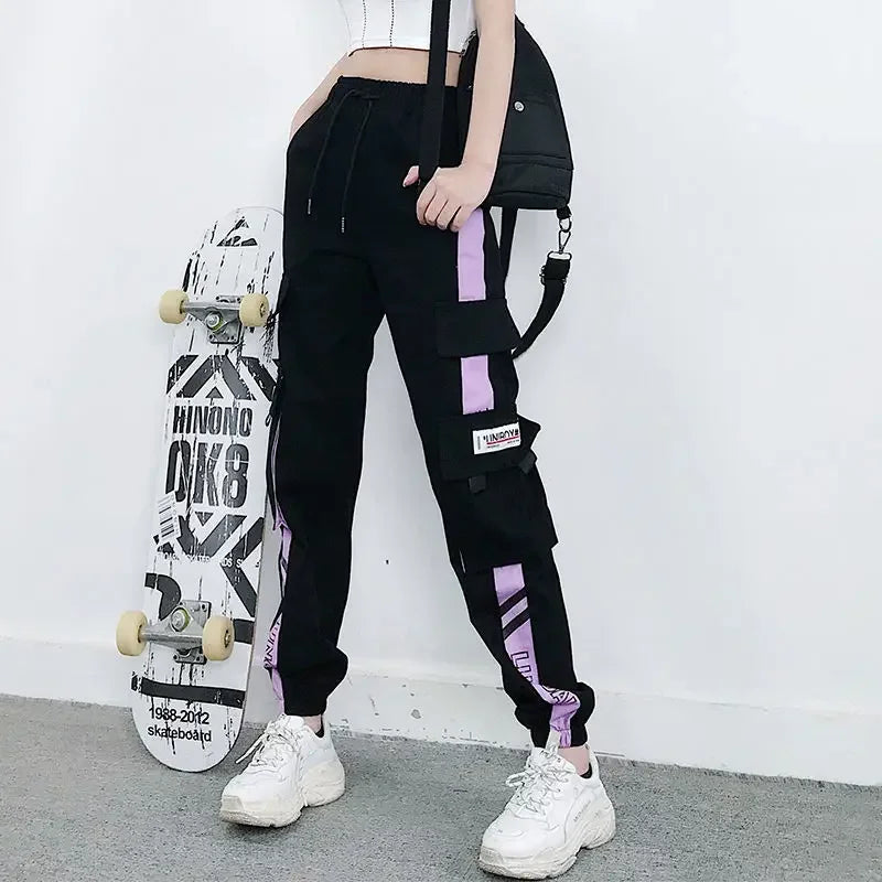 Women's Cargo Joggers with Drawstring Waist and Contrast Panel Style Options