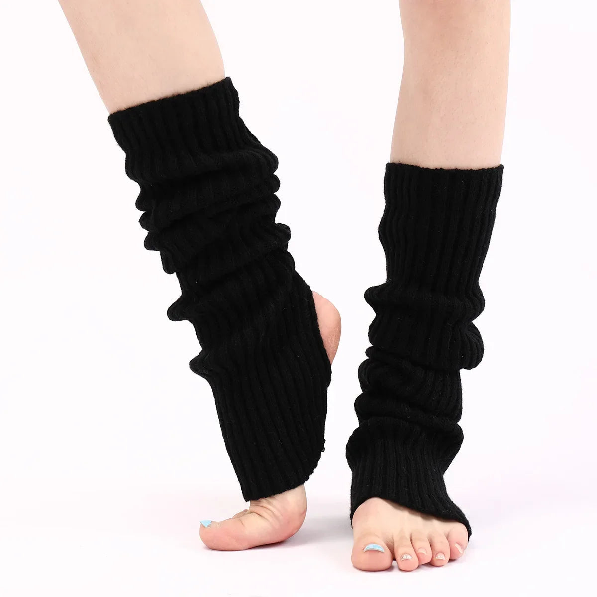 Solid Ribbed Leg Warmers with Slouchy Stirrup Shape