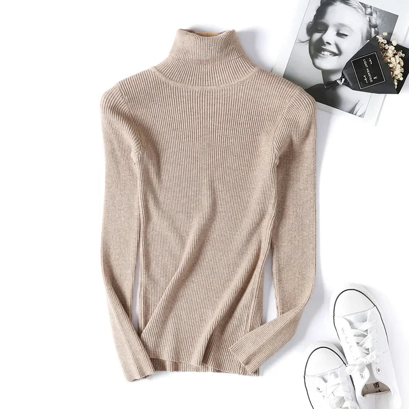 Women's Ribbed Mock Neck Long Sleeve Sweater Casual Knit Layer