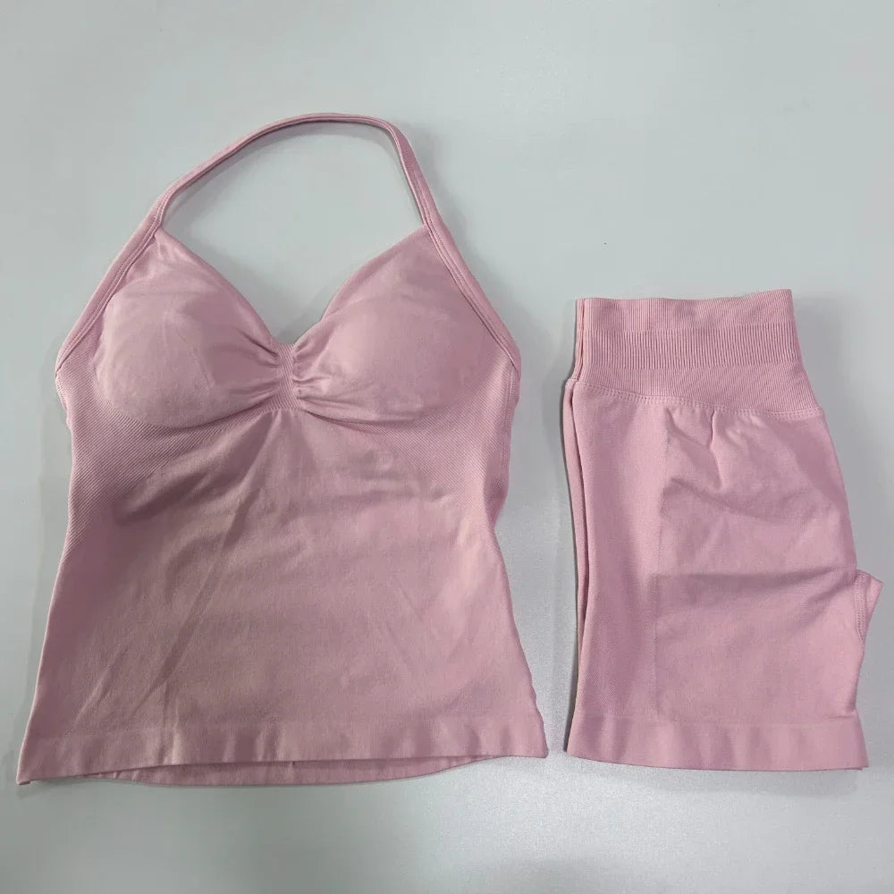 Women's Halter Tank And Shorts Yoga Set For Workout Outfits