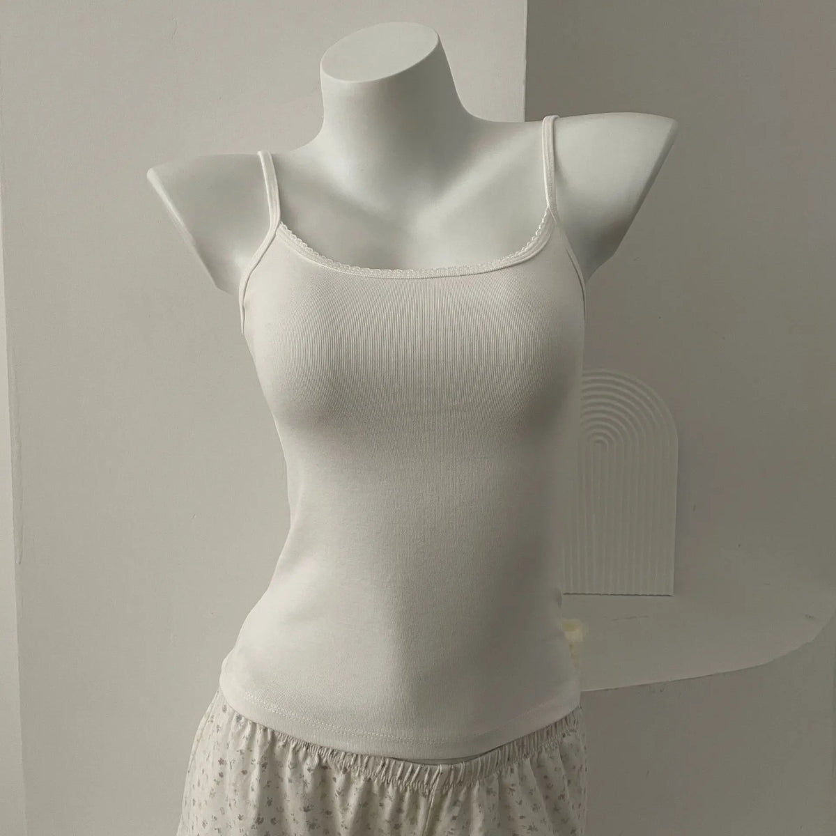 Women's Lace Trim Cotton Blend Camisole with Bow and Mixed Pattern Options