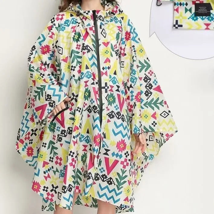Hooded Printed Poncho for Layering over Tops and Dresses