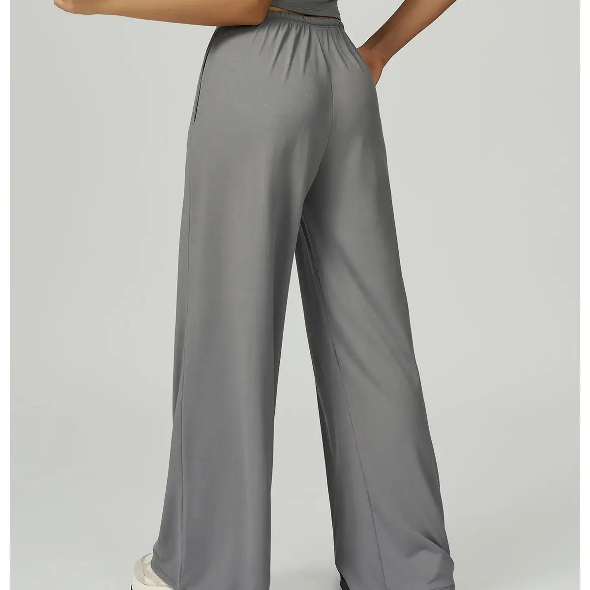 Women's Drawstring Waist Polyester Blend Palazzo Pants with Loose Wide Legs