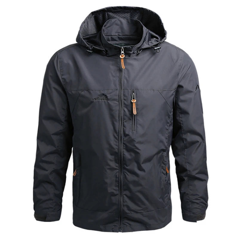 Hooded Long Sleeve Full Zip Outdoor Hiking Jacket with Pockets