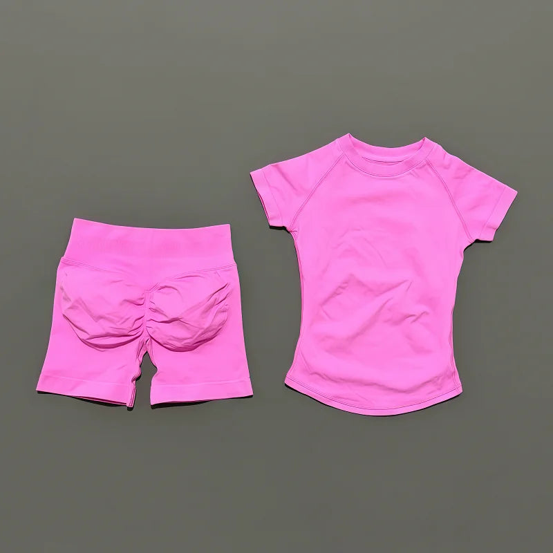 Women's Short-Sleeve Top and Shorts Yoga Set