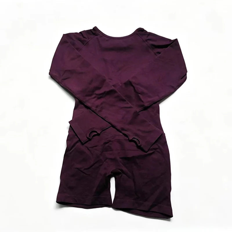 Women's Long Sleeve Nylon Blend Workout Romper with Large Back Cutout