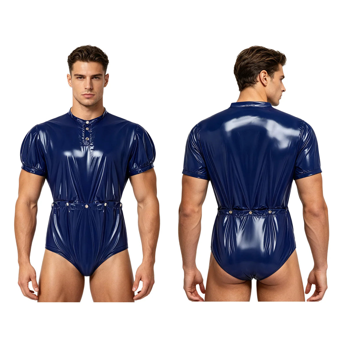 Men's One-Piece Swimsuit with Back Zipper and Crotch Button Details