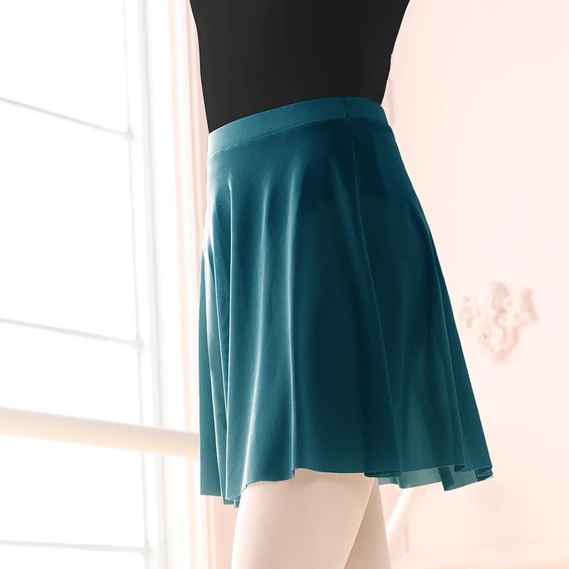 Women's Pull-On Mesh Ballet Skirt with Elastic Waist and Flowing Hem