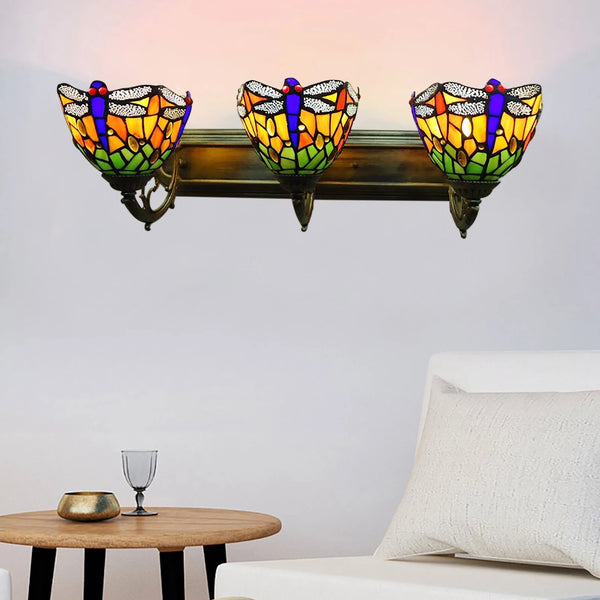 Tiffany style Wall Lamp Mounted Sconce Fixture 3-Light  Baroque Design Glass Shade Lighting Hanging Bedroom Home Decoration