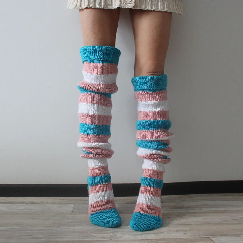Multicolor Striped Knit Socks with Long Footed Shape