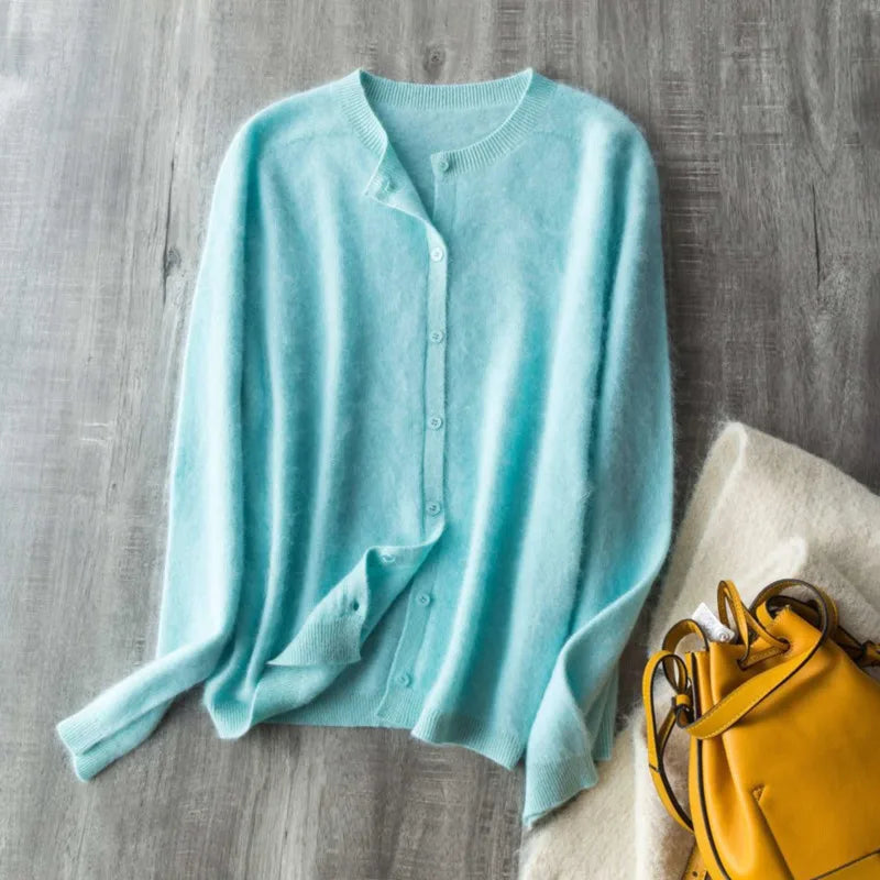 Women's Crew Neck Button Front Cardigan Casual Knit Layer