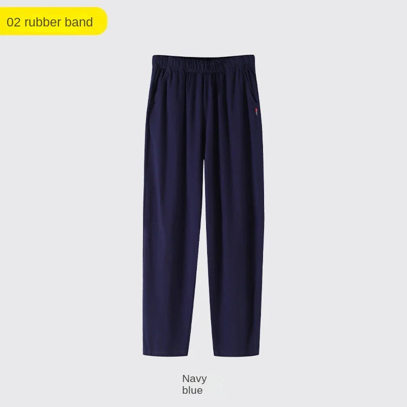 Men's Solid Pocket Elastic Waist Straight Leg Lounge Pajama Pants