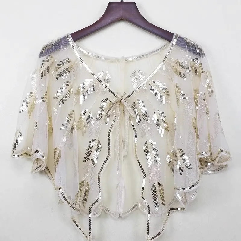 Leaf Pattern Sequin Capelet for Layering over Dresses and Tops