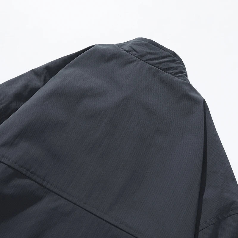 Stand-Collar Zip-Up Windbreaker Jacket with Elastic Hem for Outdoor Wear
