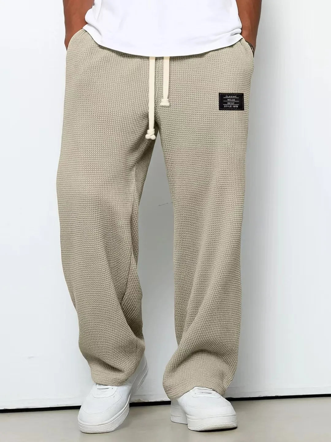 Men's Loose Waffle-Knit Drawstring Straight-Leg Sweatpants
