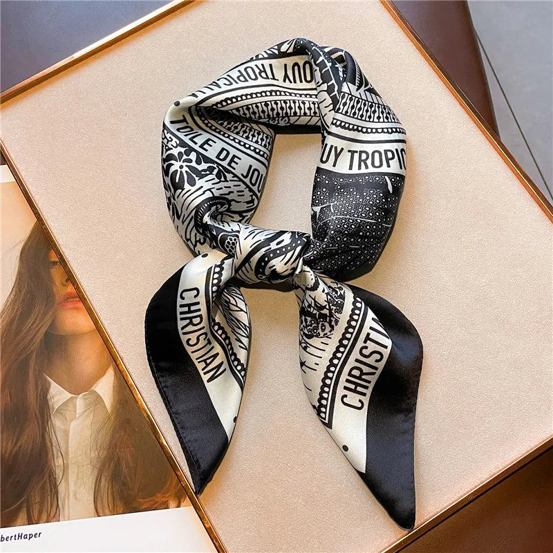 Letter Print Square Scarf with Patterned Border Design