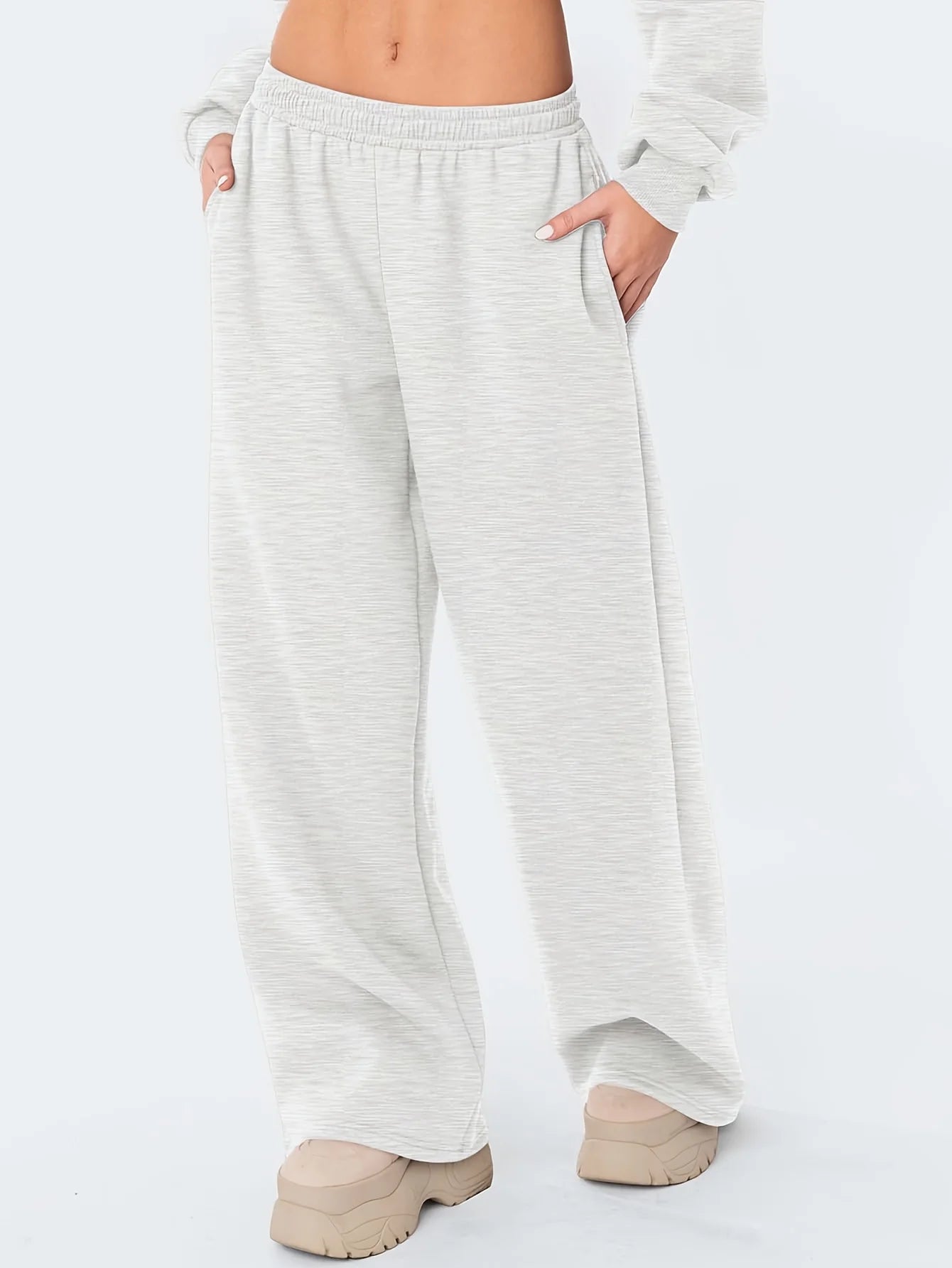 Women's Cotton Solid Loose Wide-Leg Ankle-Length Mid-Rise Pants for Casual Autumn Outfits