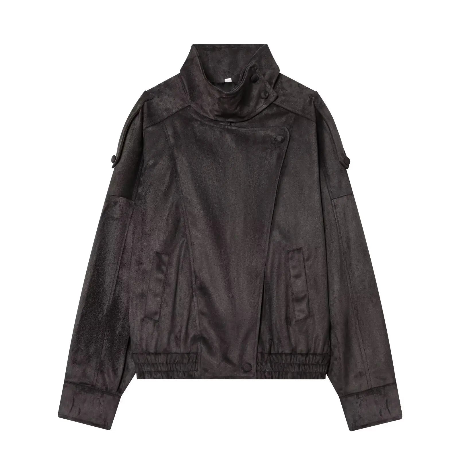 Women's Stand Collar Faux Leather Jacket for Layered Outfits
