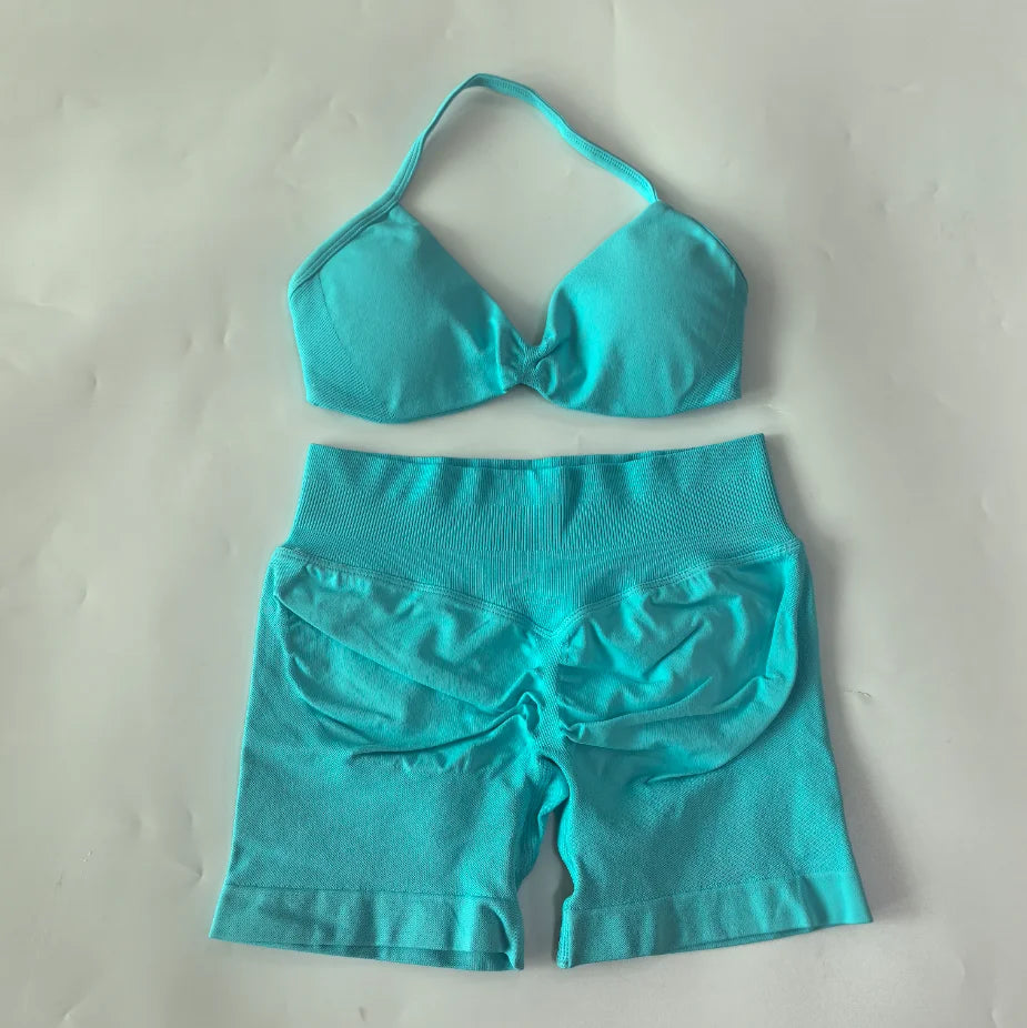 Women's Thin Strap Bra And Shorts Yoga Set
