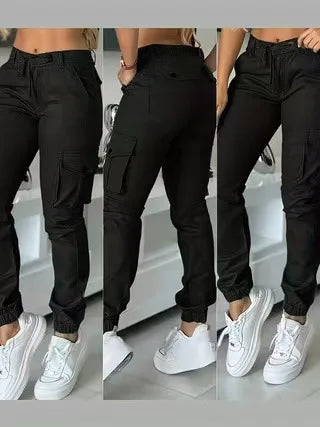 Women's Slim Cargo Pants with Cuffed Legs and Flap Pockets