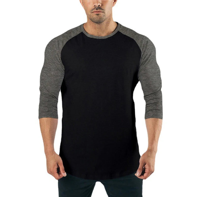 Plain Raglan Three Quarter Sleeve T-shirt For Sports Outfits