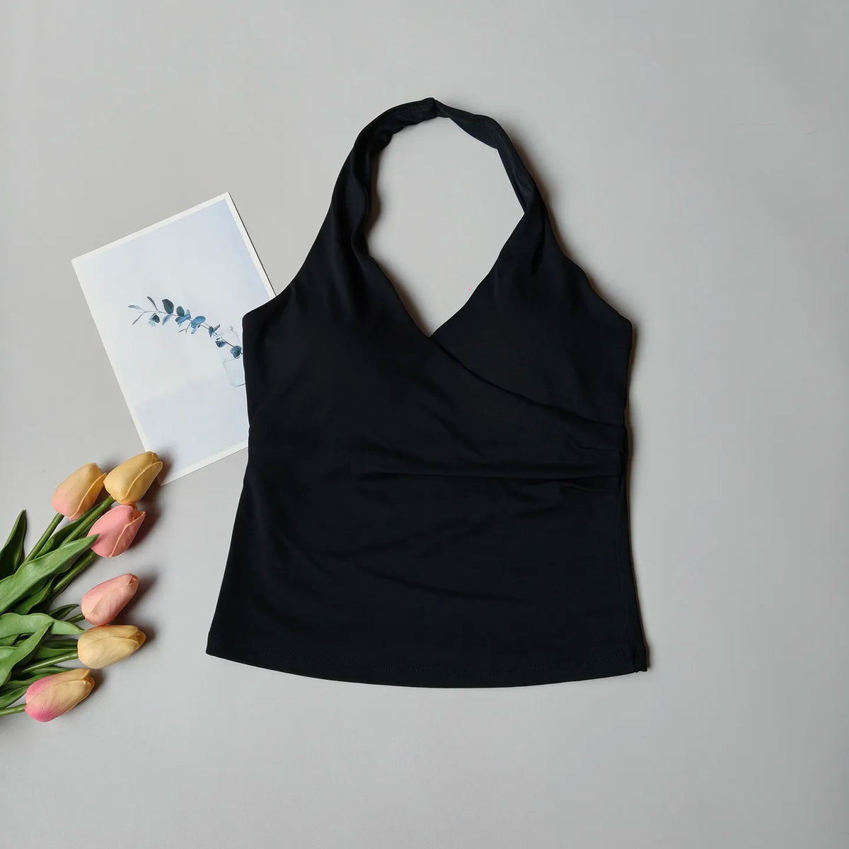Women's Ruched Halter Neck Cropped Tank Top