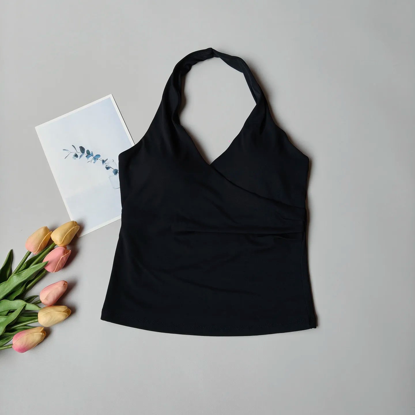 Women's Ruched Halter Neck Cropped Tank Top