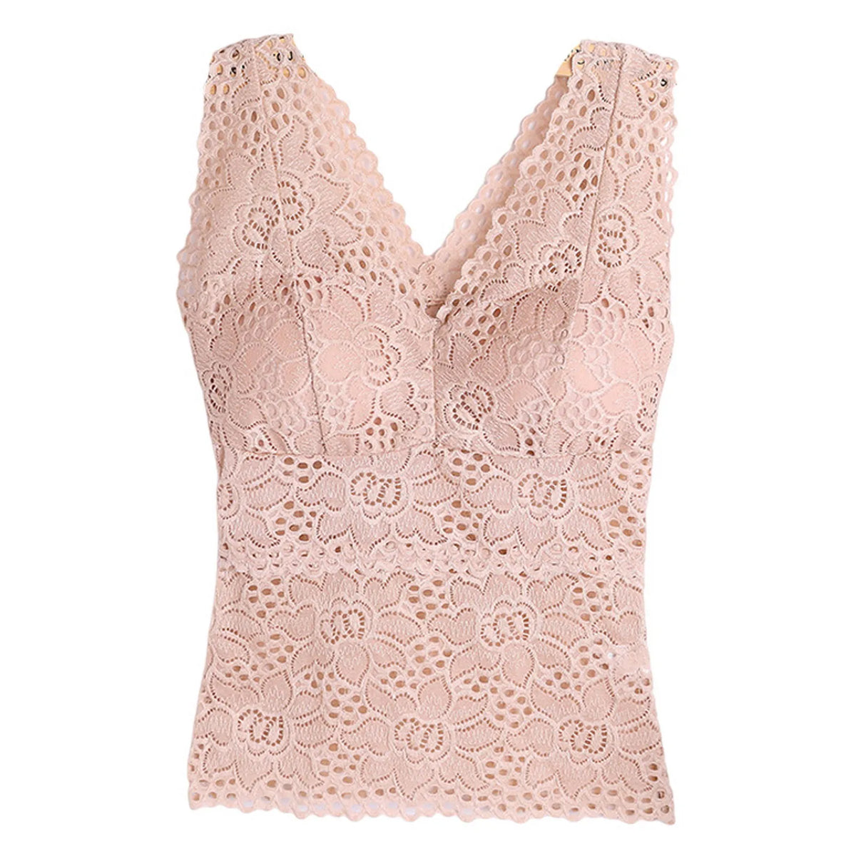 Women's Floral Lace Nylon Camisole with Wide Straps and Padded Bust