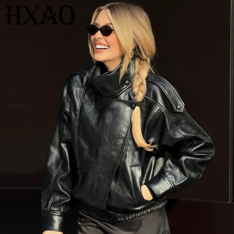 Women's Cropped Leather-Look Zip-Front Jacket
