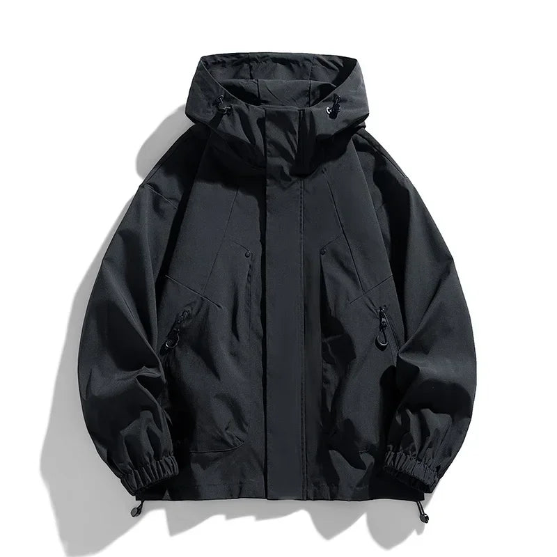 Hooded Long Sleeve Full Zip Outdoor Hiking Jacket with Pockets