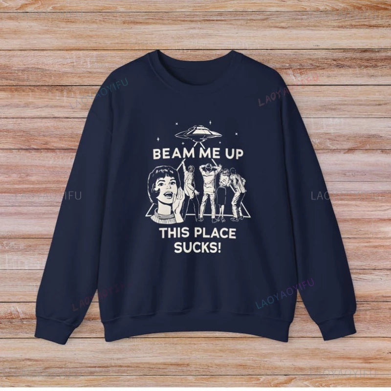UFO Graphic Long Sleeve Pullover Casual Sweatshirt for Layering
