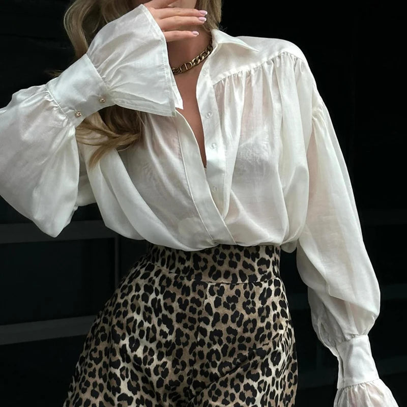 Women's Loose Flared Cuff Long Sleeve Blouse