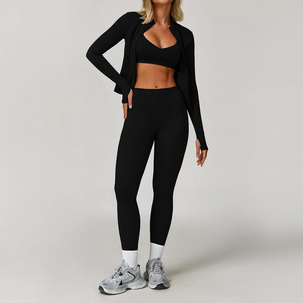 Women's Zip Layer Bra And Leggings Yoga Set