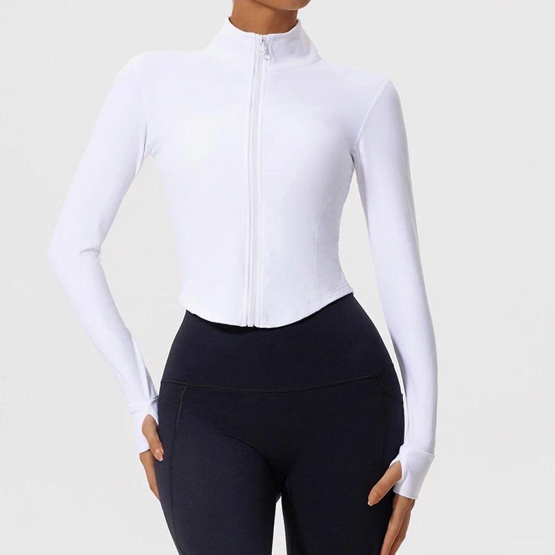 Women's Fitted Long Sleeve Zip Front Jacket For Workout Outfits