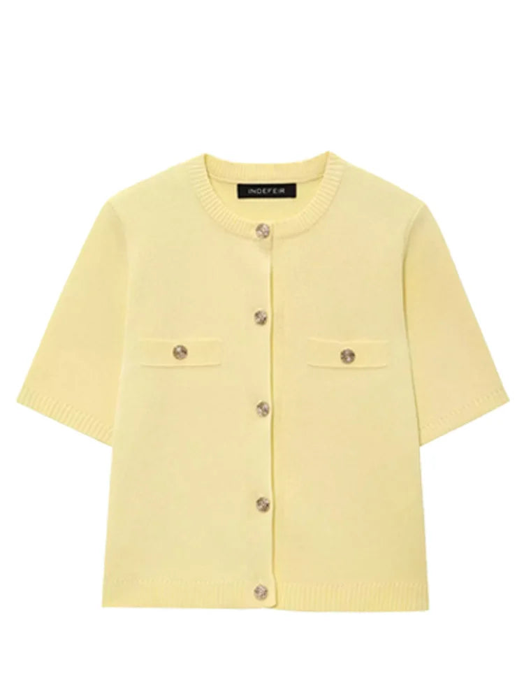 Women's Short Sleeve Chest Flap Button Front Cardigan