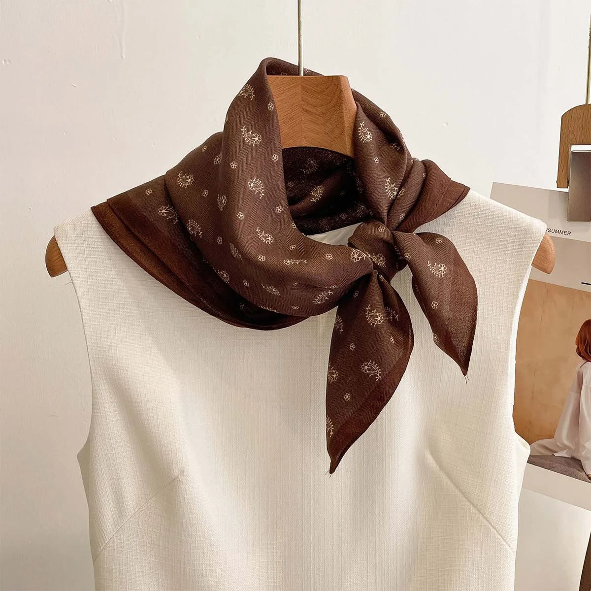 Printed Square Scarf with Polka Dot Pattern Options