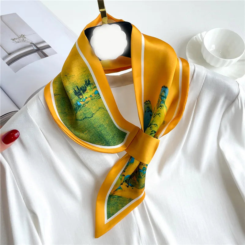 Printed Narrow Neckerchief Scarf with Pointed Tie Ends