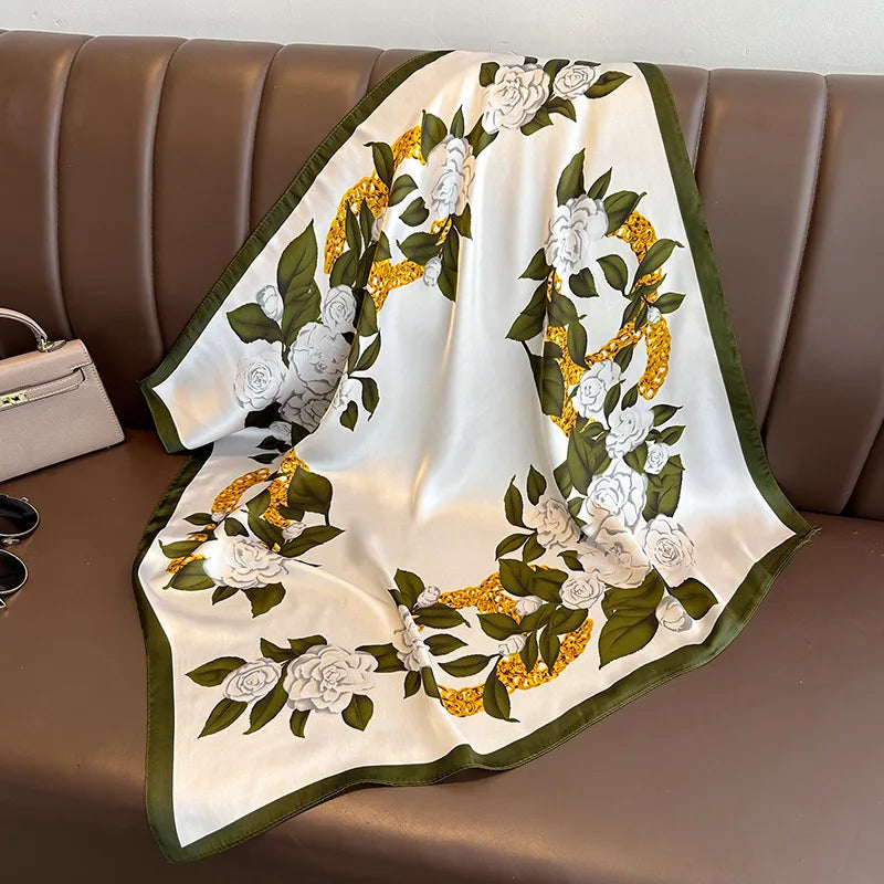 Floral Print Large Square Scarf for Draped Wrap Styling