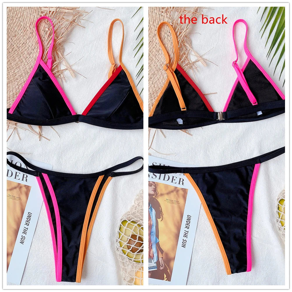 Women's Triangle Bikini Top and High Cut Briefs Swim Set