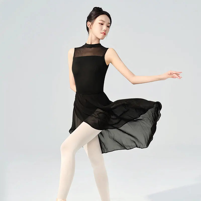 Women's Long Chiffon Ballet Wrap Skirt with Adjustable Buckle Waist