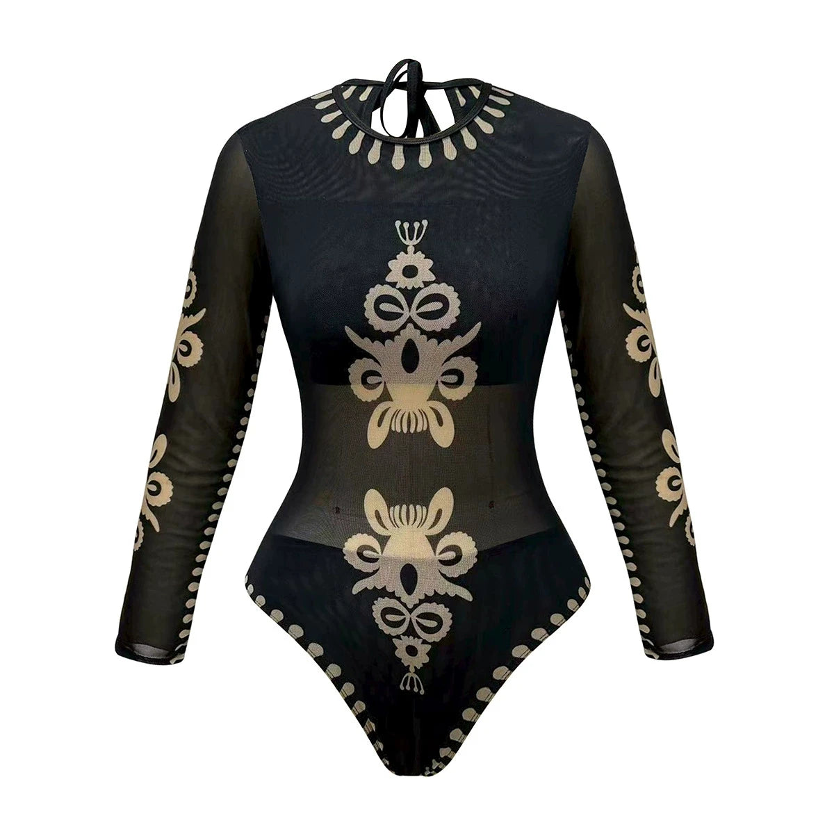 Printed Long Sleeve Swimsuit with Matching Skirt