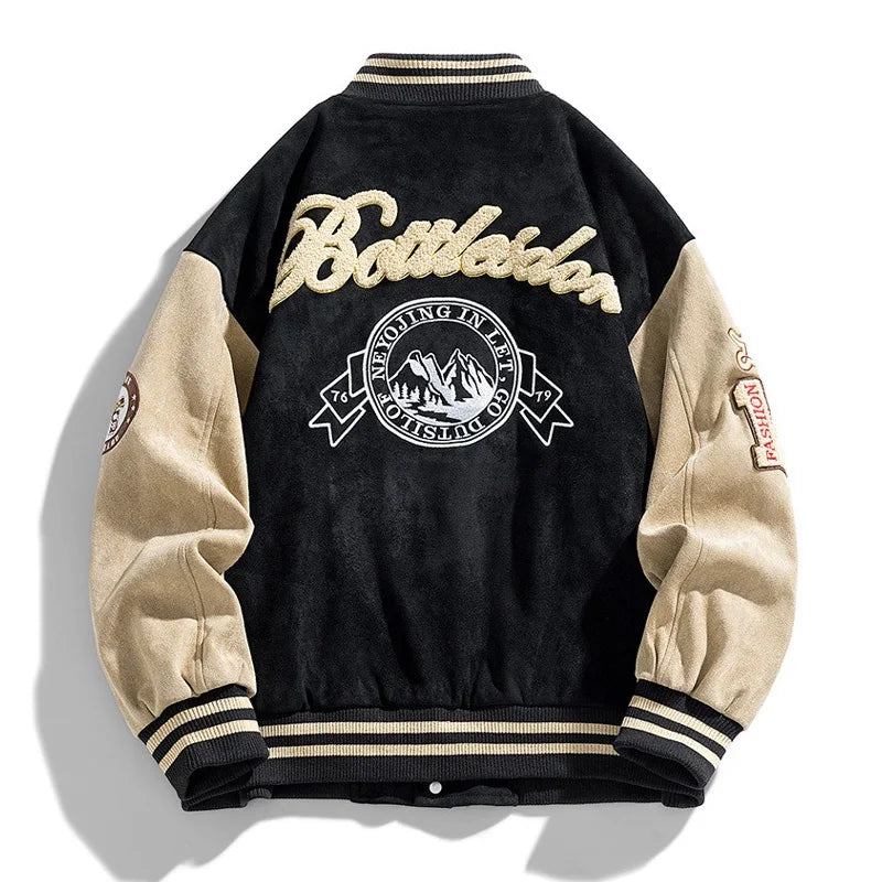Graphic Long Sleeve Button Front Casual Varsity Style Jacket