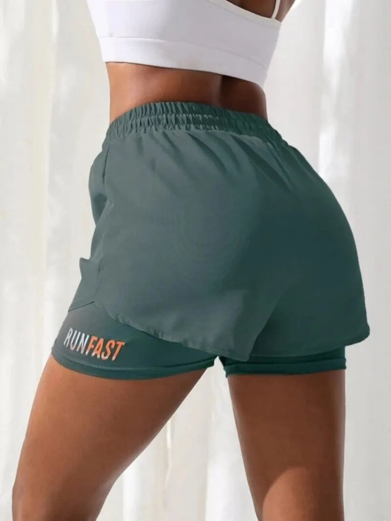 Women's Drawstring Double-Layer Running Shorts