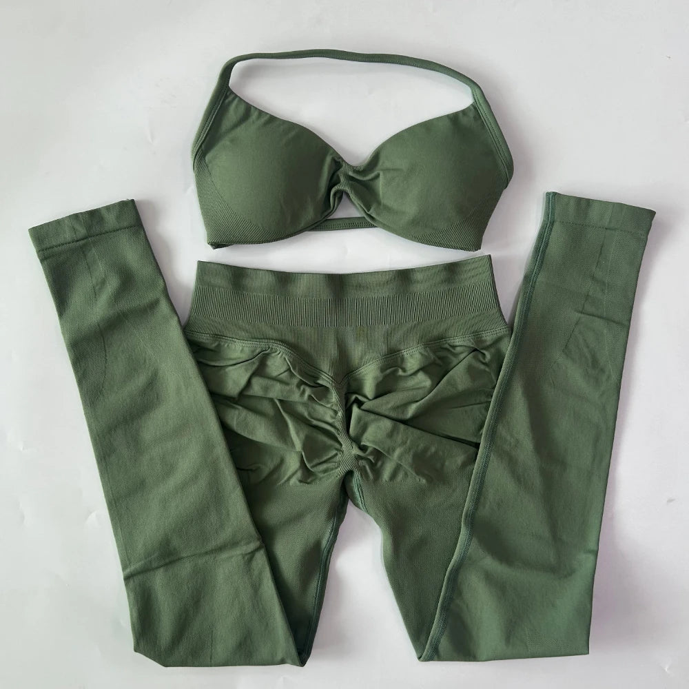 Women's Strappy Bra And Leggings Yoga Set For Workout Outfits