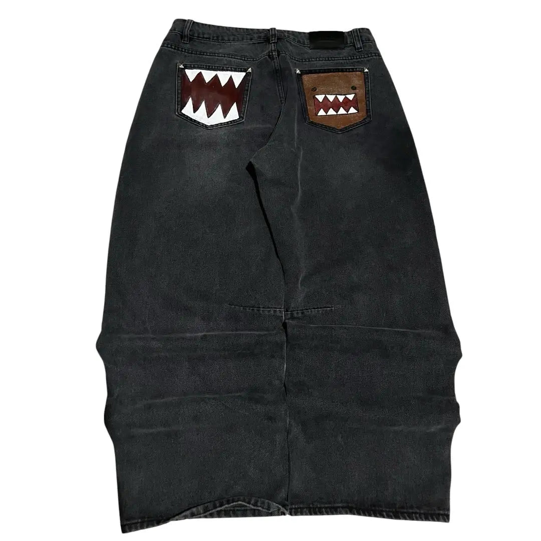 Men's Tooth Embroidered Wide Leg Denim Jeans for Casual Everyday Wear