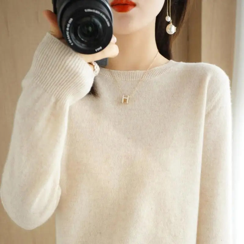 Women's Plain Long Sleeve Knit Sweater Casual Knit Layer